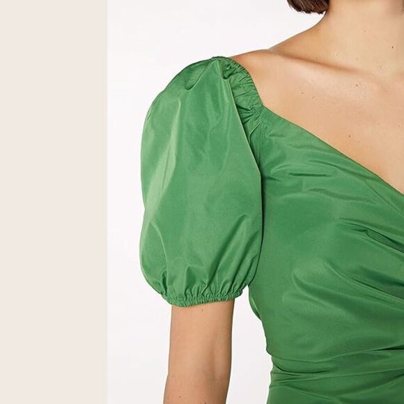 CINQ À SEPT 'Megan' Puff-Sleeve Ruffle-Trim Midi-Dress, Grass Green - Picture 3 of 4